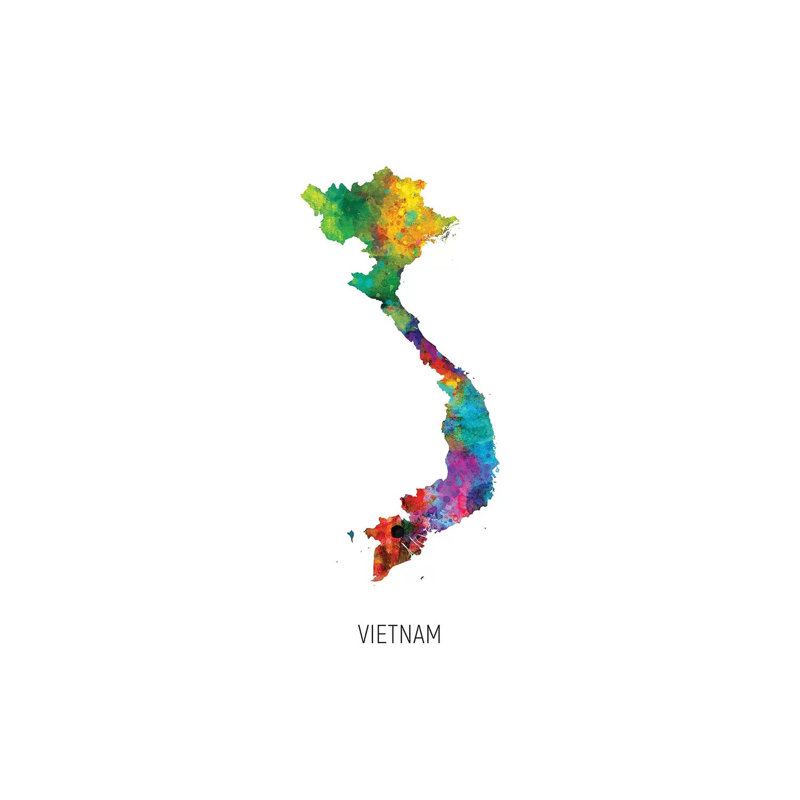 Vietnam Map by Michael Tompsett - 1 Piece Wrapped Canvas Wall Art, 20.32 cm H x 30.48 cm W