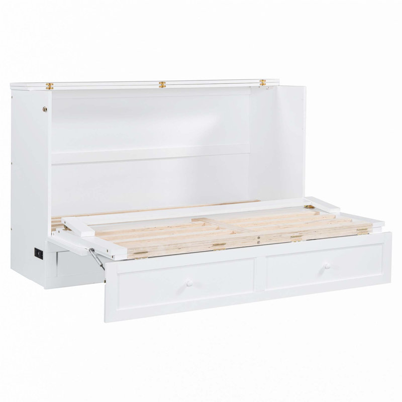 Murphy Bed With Large Drawers, White, Queen
