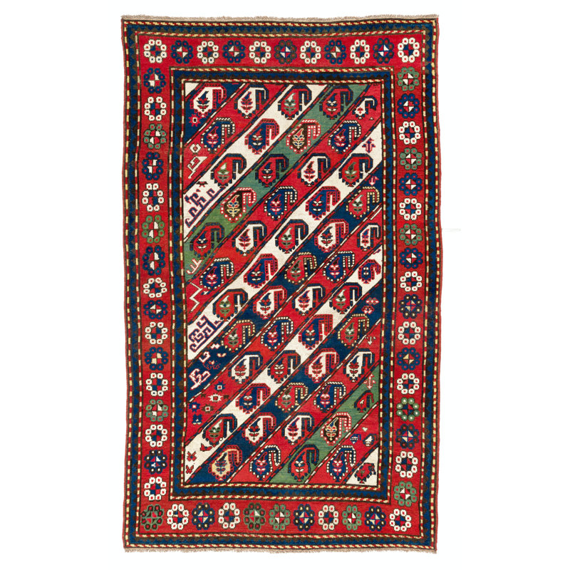 Tapis kazak antique à rayures diagonales Gendje