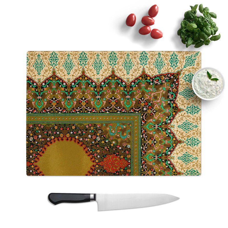 Tempered Glass Ornate Indo Persian Pattern by Albert Racinet Chopping Board, 39 cm W x 28.5 cm L