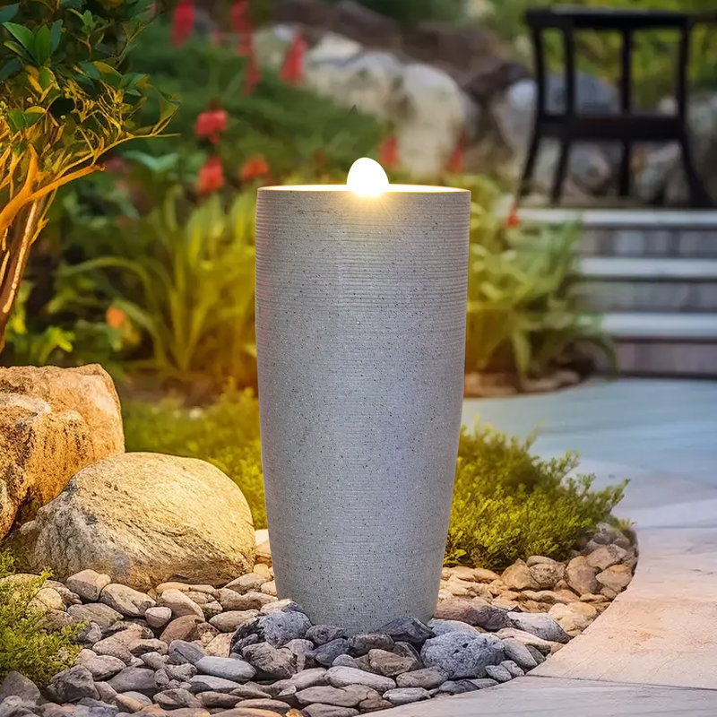 20" Gray Resin Urn Outdoor Weather Resistant Water Fountain with LED Lights