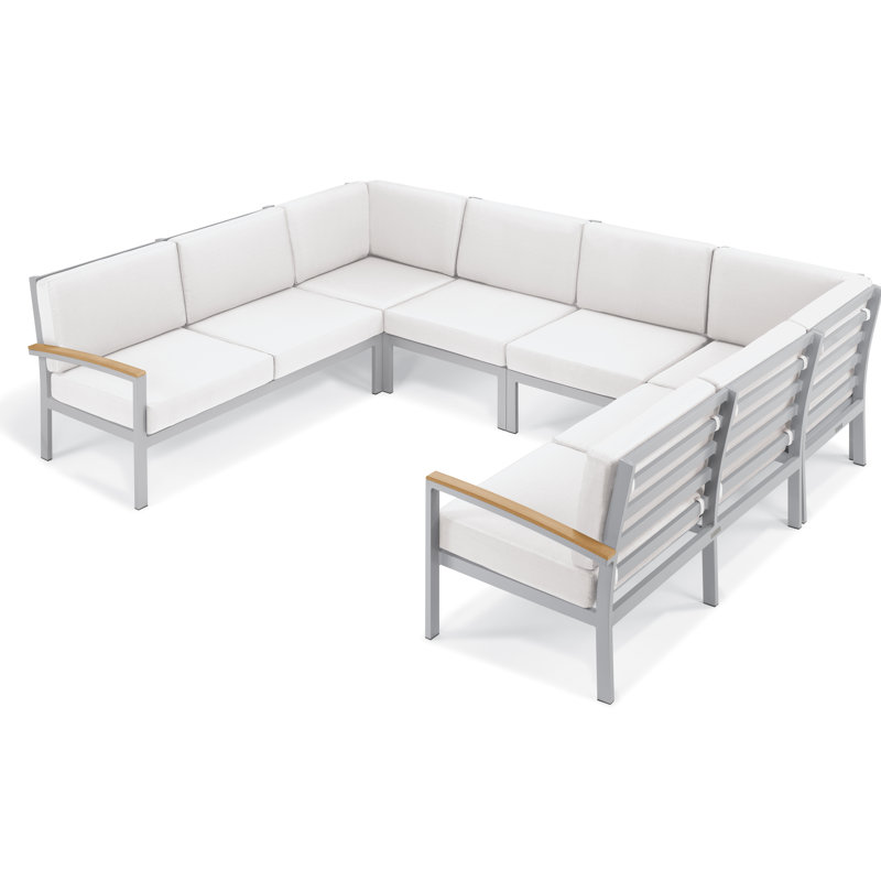 Ensemble de conversation modulaire 6 pièces Travira, Bois de teck naturel, Gris