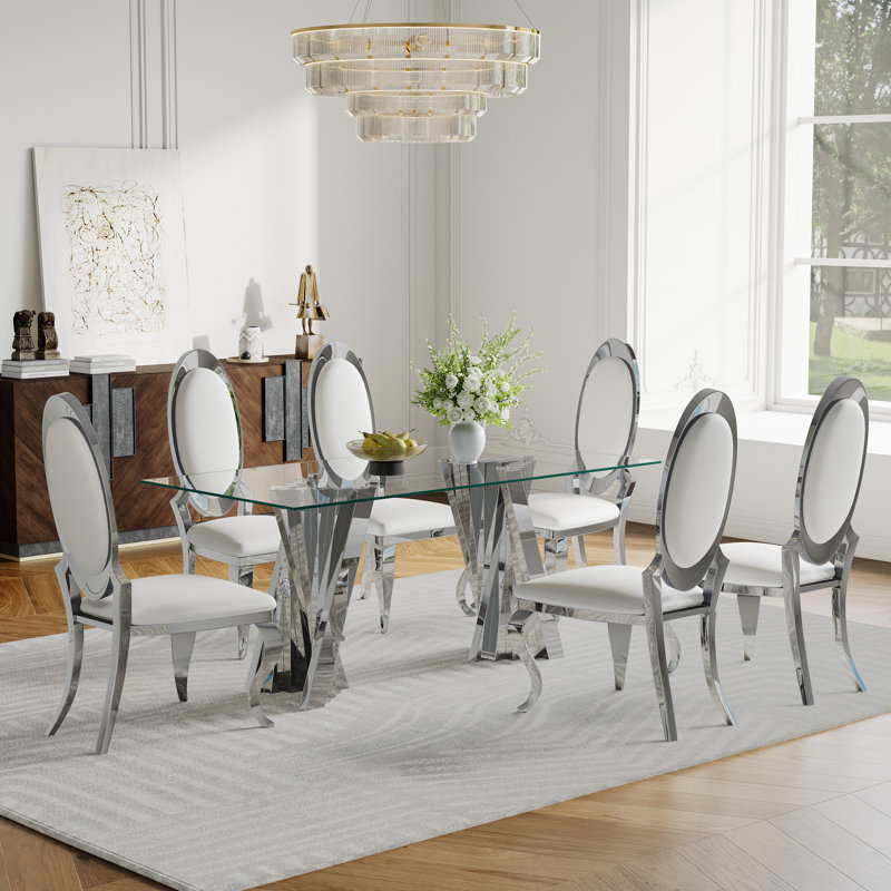 7- Piece Dining Set, Gold, White/Silver