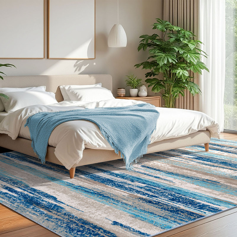 Area Rugs Washable Non Slip Rug With Rubber Backing for Living Room Bedroom, Rectangle 8' x 10', Blue/Beige/Brown