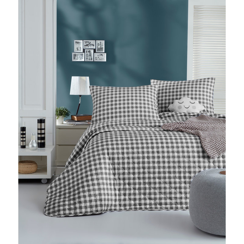 Cotton Plaid Coverlet, 71" x 89" Bedspread + 1 Standard Pillowcase
