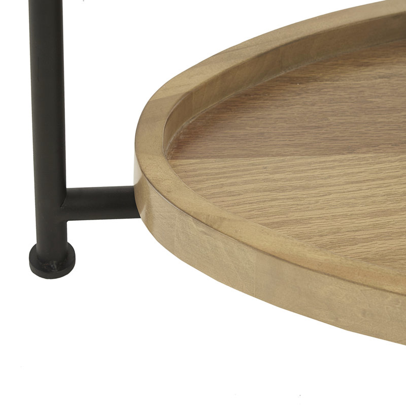 Table basse ovale avec couche supérieure blanche et tablette naturelle, base en métal incluse, et support naturel et solide, salon