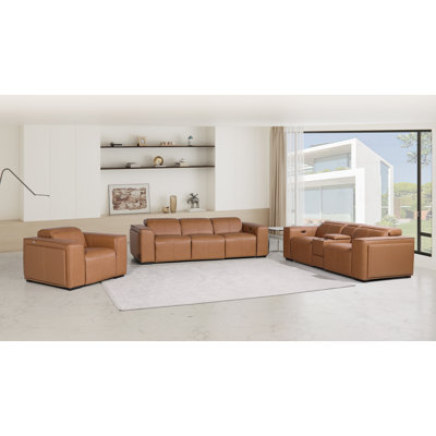 Ciron Top Grain Italian Leather Modular Power Triple Reclining Sofa, Console Loveseat, And Chair Set With Power Headrests
