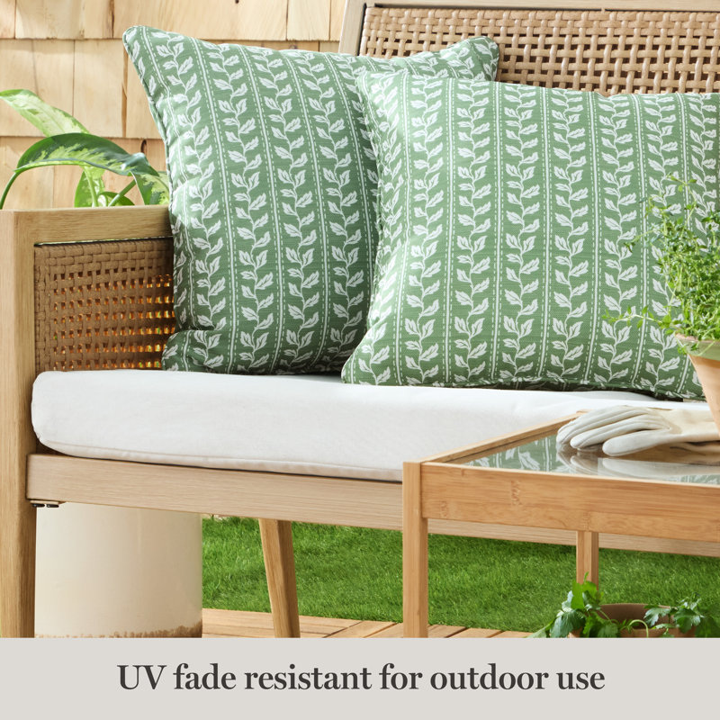 MARTHA STEWART Vineyard Vines Indoor Outdoor Lumbar Pillow 2-Pack Set, 18", Green, Square, 18"H x 18"W