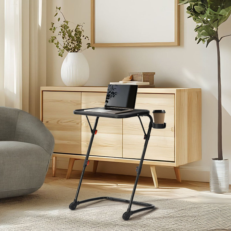 TV Tray Table Desk with Adjustable Cup Holder, Black