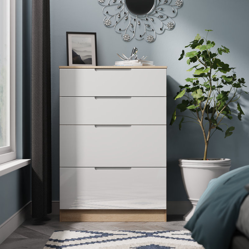 74 cm W Chest of 4 Drawers, White/Oak