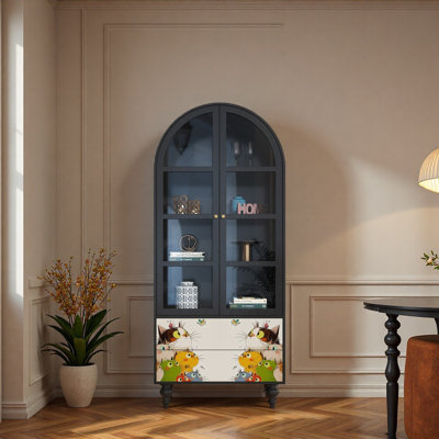 Vitrine en bois massif avec tiroirs