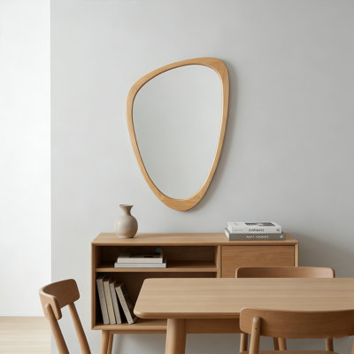 24"x36" Irregular Solid Wood Frame Decorative Mirror,For Bedroom, Bathroom, Living Room, Entryway, Brown