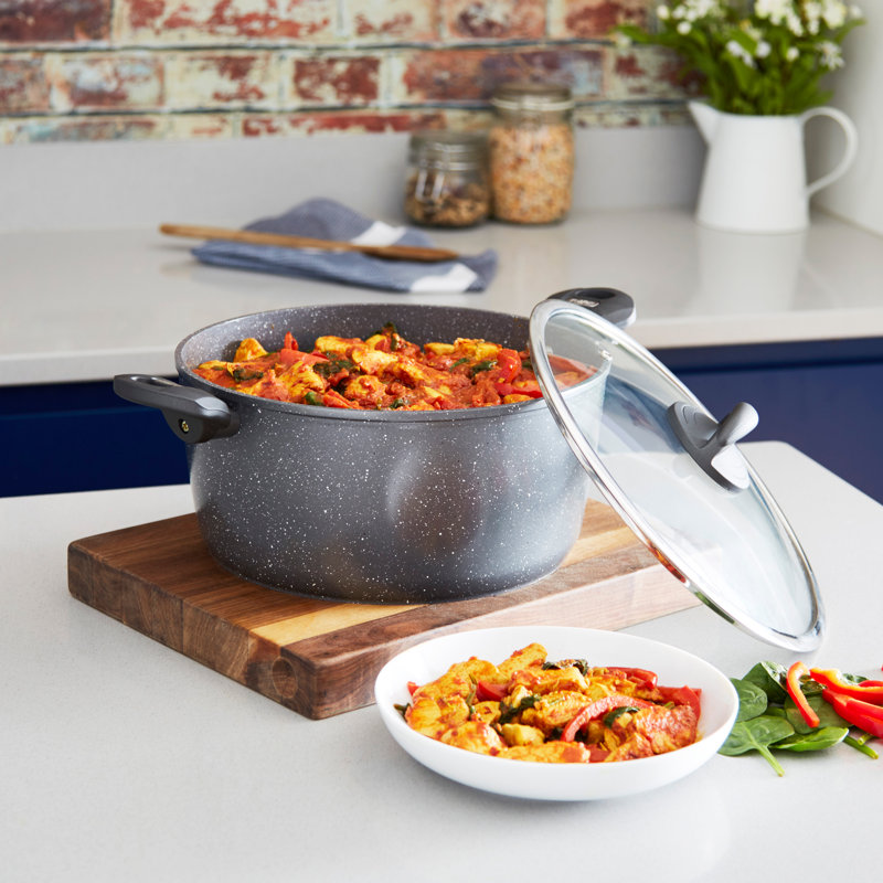 Tower T81286 Cerastone Forged Aluminium Casserole Pot with Ceramic Non-Stick Coating, Tempered Glass Lid, 28 cm, Graphite