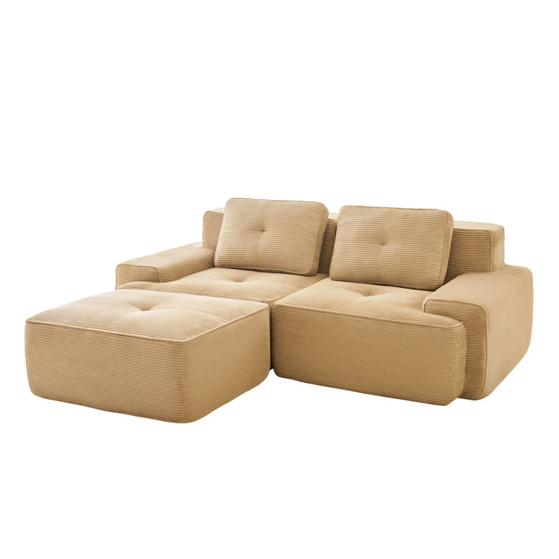 Canapé modulaire en L 82 po en forme de L 82 po, siège profond, mobile, passepoil perlé, sans assemblage requis, glissade, canapé modulaire de couleur chameau pour le salon, conception, assemblage, teinte