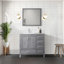 Meuble-lavabo gris patiné 36 po X P 22 po D, décalé à gauche et plateau en quartz blanc-117978789