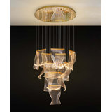 Lustre en acrylique à intensité variable de luxe, finition dorée de 31,5 po de largeur
