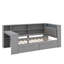 Lit plateforme simple en bois avec tablettes de rangement, tiroirs, station de charge, DEL, bureau et tête de lit tapissier-331482365-331482364