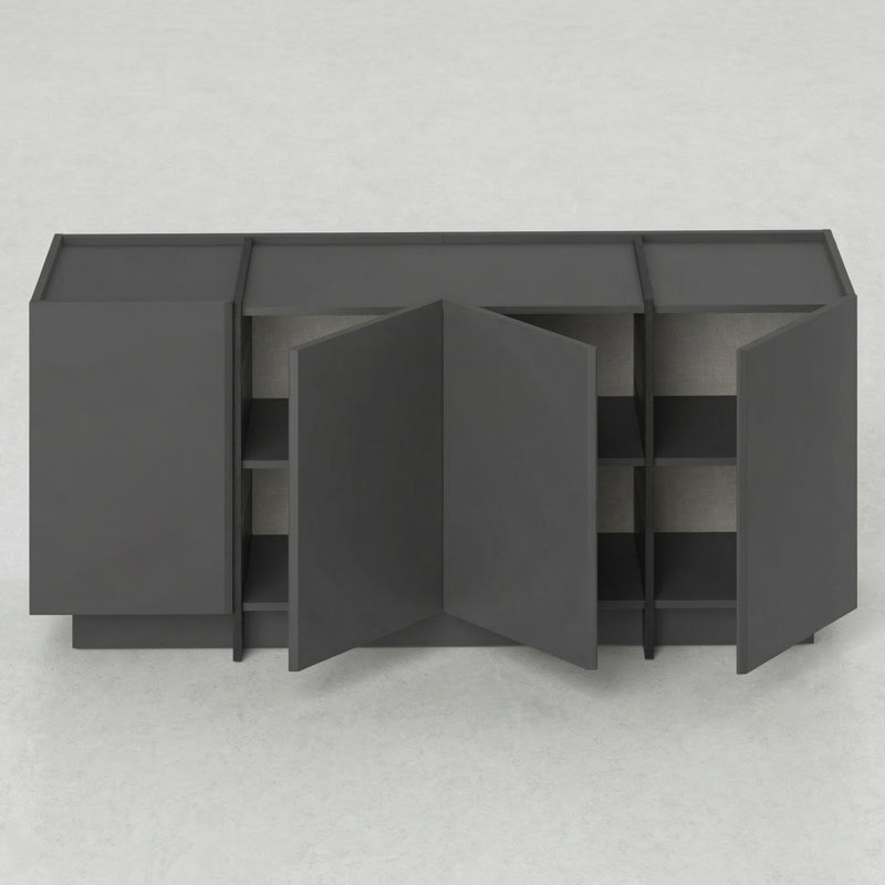 Buffet de 71 po de largeur et console polyvalente Renwick, Noir, Noir