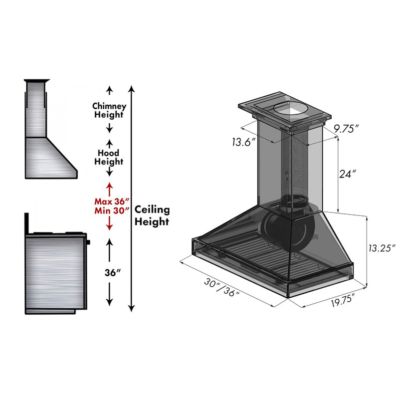 30" 400 CFM Ducted Wall Mount Range Hood, Black, 30"