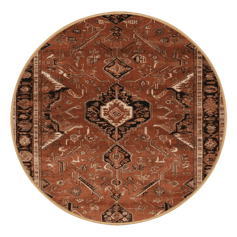 Machine Washable Persian Brown Area Rug, Round 6'