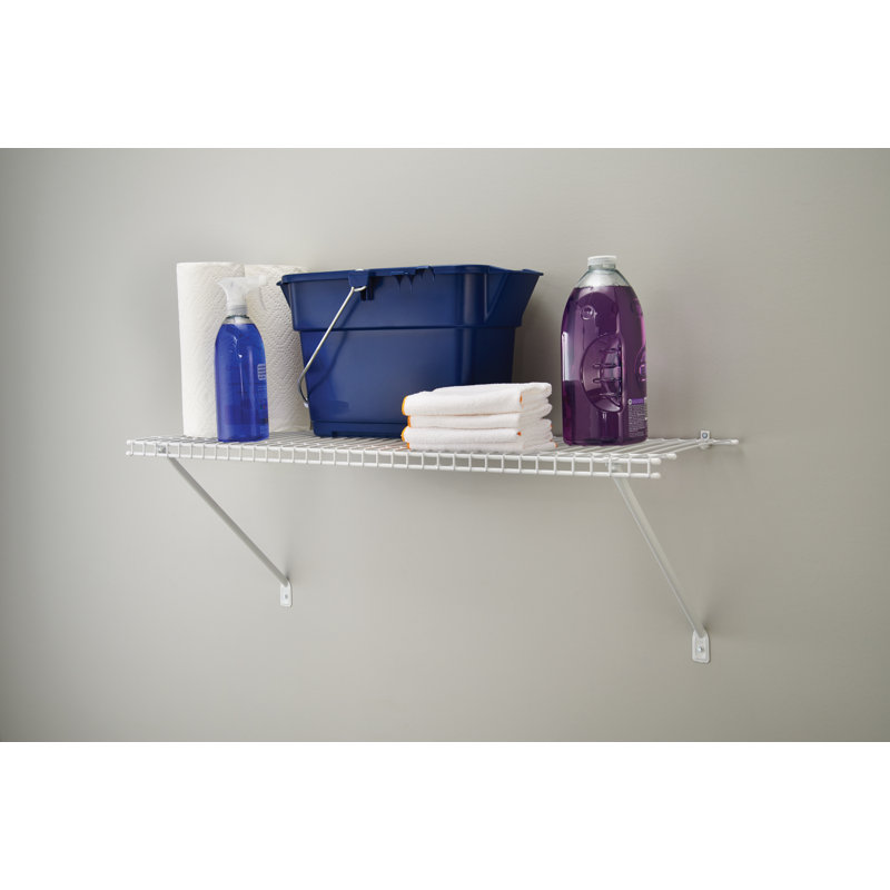 White Wire Shelf Kit 1 Tier Shelving Unit for Wardrobe or Utility Storage, 35cm H x 183cm W x 33cm D