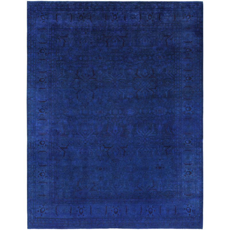 Overdyed Hand-Knotted Wool Modern-Contemporary Blue Area Rug 9' 4" x 12' 1"
