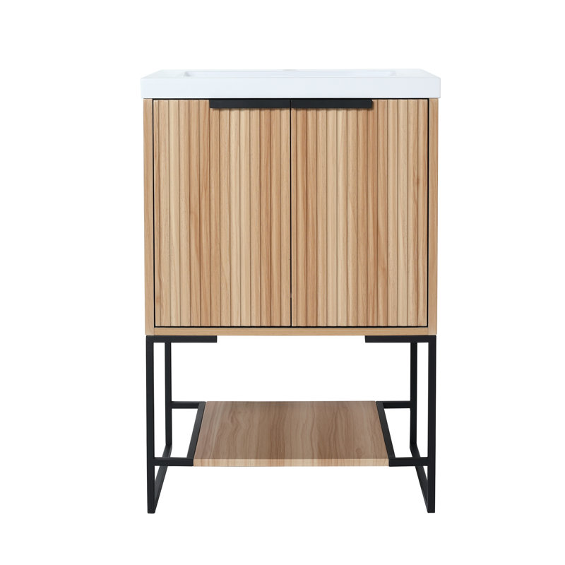 Meuble-lavabo autoportant de 24 po avec lavabo en résine au fini érable