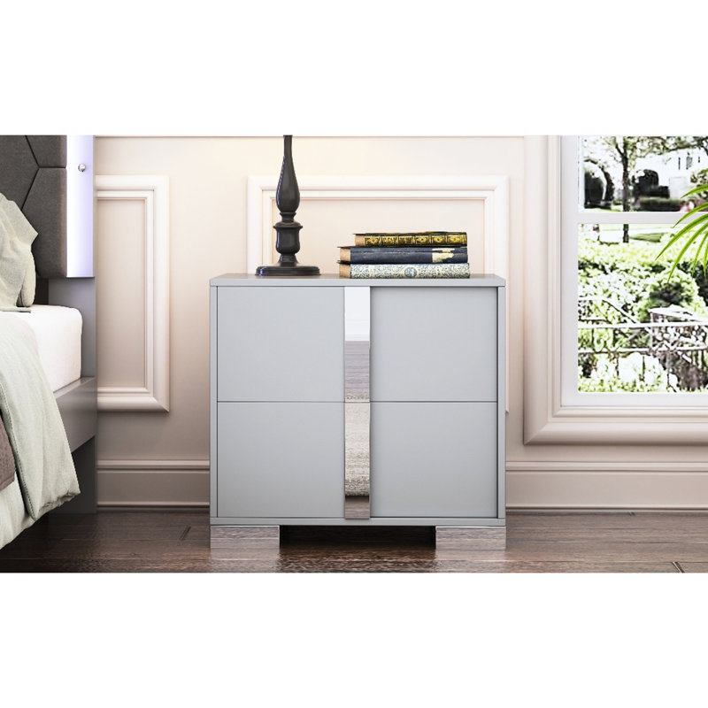 Table de chevet grise avec 2 tiroirs, pour une utilisation durable