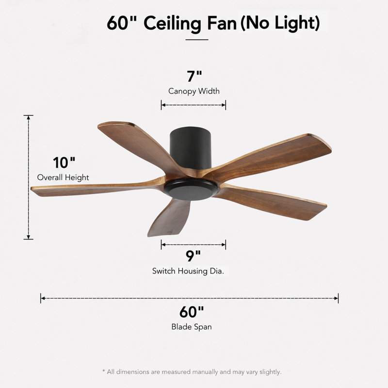 Ventilateur de plafond encastré de 60 pouces sans lumière avec pales en bois massif Moteur CC réversible silencieux et télécommande