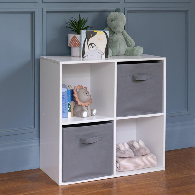 Northville 61cm W Cube Bookcase, (4 Shelves) 61cm H x 61cm W x 30cm D, White/Grey