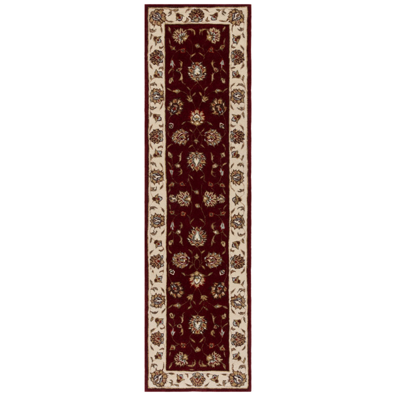 Cloverdale Hand-Hooked Burgundy Area Rug, Runner 2'3" x 9'