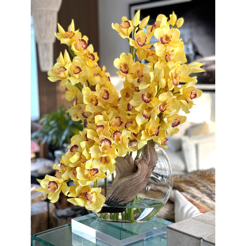 Cymbidiums In Moon Vase, Yellow