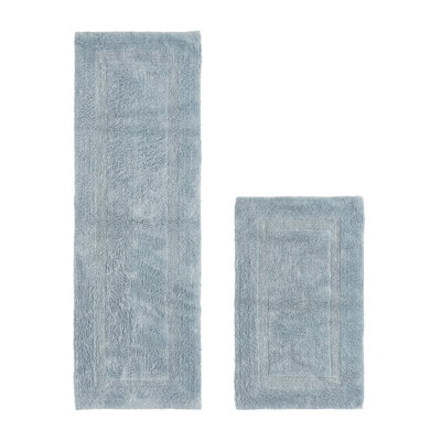 Lux Premium 100% Cotton 2370 GSM 2-Piece Bath Rug Set, Ultra Soft Super Absorbent Reversible Tufted Bathroom Mats, Machine Washable, OEKO-TEX® Certified Bath Rugs for Bathroom, Shower & Tub, Blue