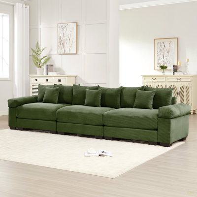 Canapé modulaire surdimensionné de 130 po en forme de nuage, canapé 3 places en velours côtelé de qualité supérieure avec accoudoirs très épais, coussin ergonomique, conception ergonomique et assemblage facile pour les salons