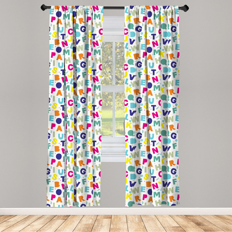 Alphabet Semi-Sheer Rod Pocket Curtain Panels, 28" x 84"