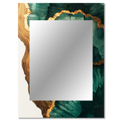 Emerald Leaves Wood Slide III - Stone Geode Unique Mirror, Traditional Large Wall Mirror, Printed Metal Art