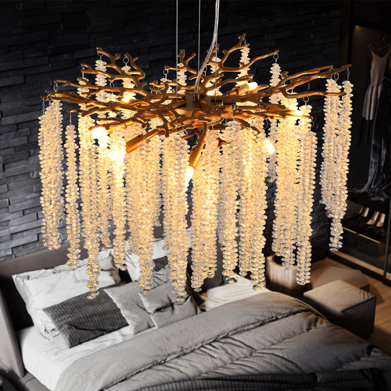 Lustre cascade de cristal moderne doré 24 pouces