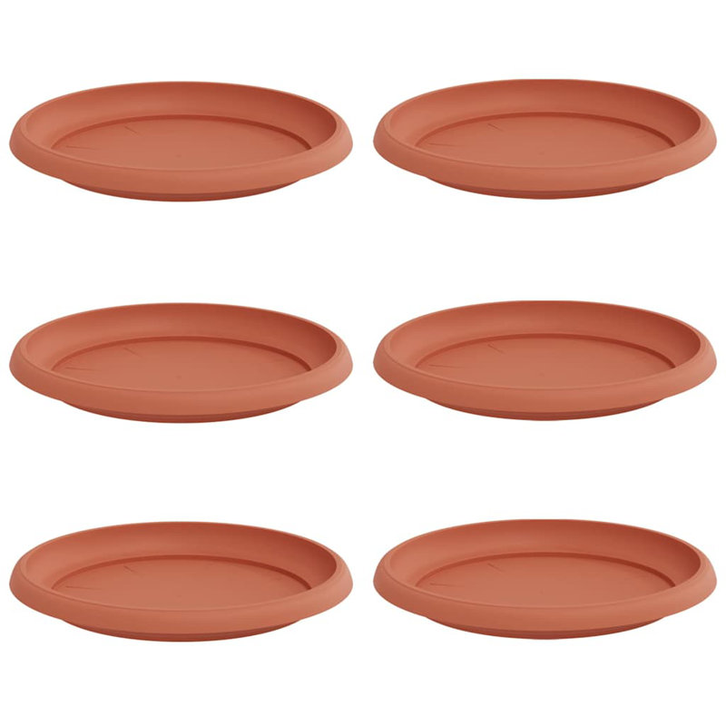Round Flower Tray 6 Pcs Plastic, Brick Red, 2.5cm H x 21.5cm W x 21.5cm D