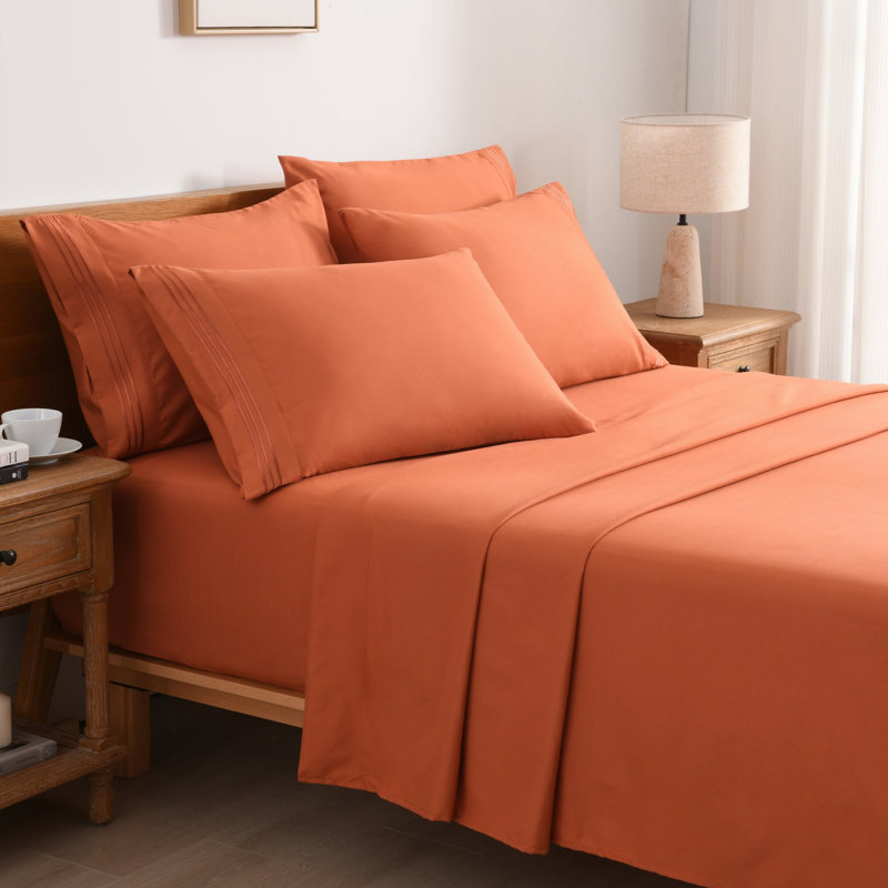 Ensemble de draps 4/6 pièces, Orange, Double