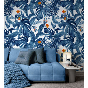 Papier peint floral bleu tropical