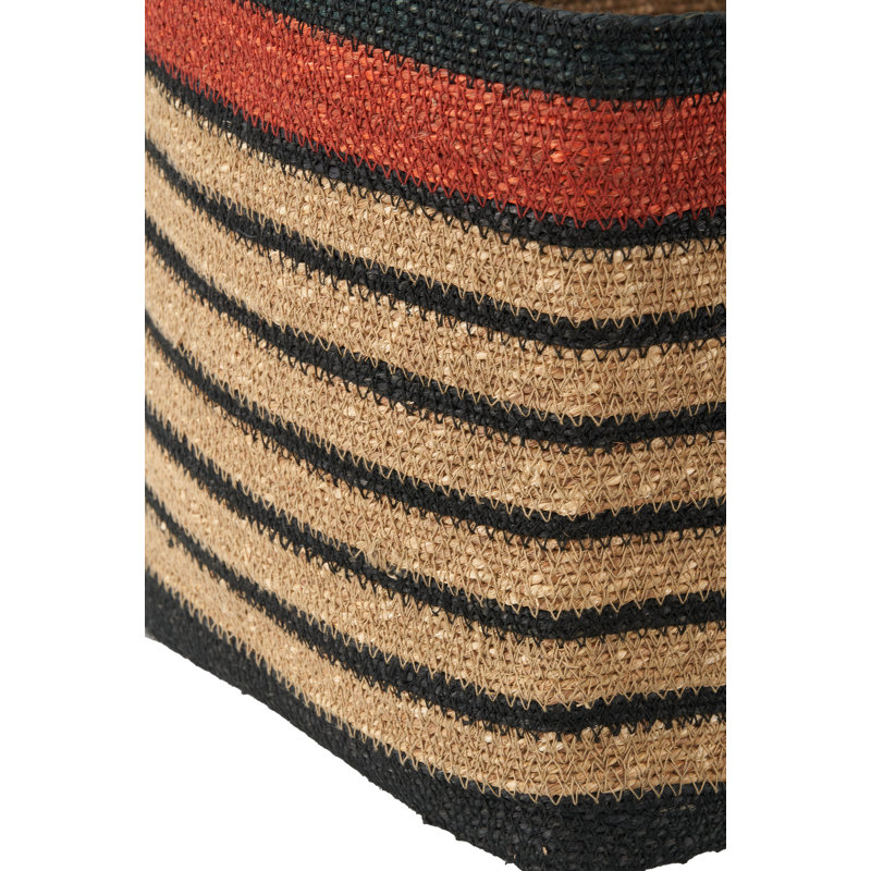 Seagrass Natural Stripe Square Basket, Black/Brown/Orange