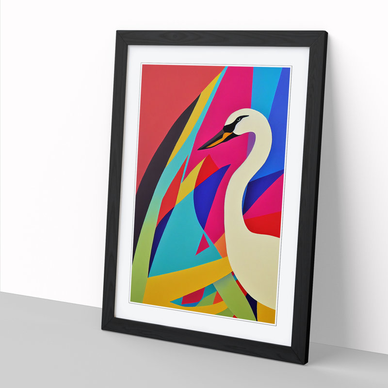 Swan Pop Art - Single Picture Frame Print, 34cm H x 25cm W x 2cm D, Oak