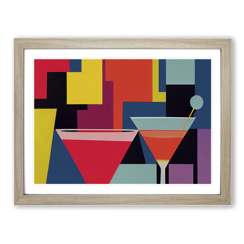 Retro Cocktail Vol.4 - Single Picture Frame Painting, 46cm H x 64cm W x 2cm D, Oak Framed