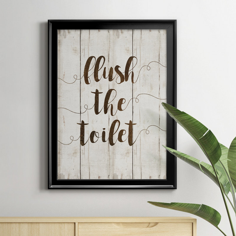 «Flush The toilettes», art textuel sur toile, H 22,5 po x l 30,5 po x P 1,5 po, Noir