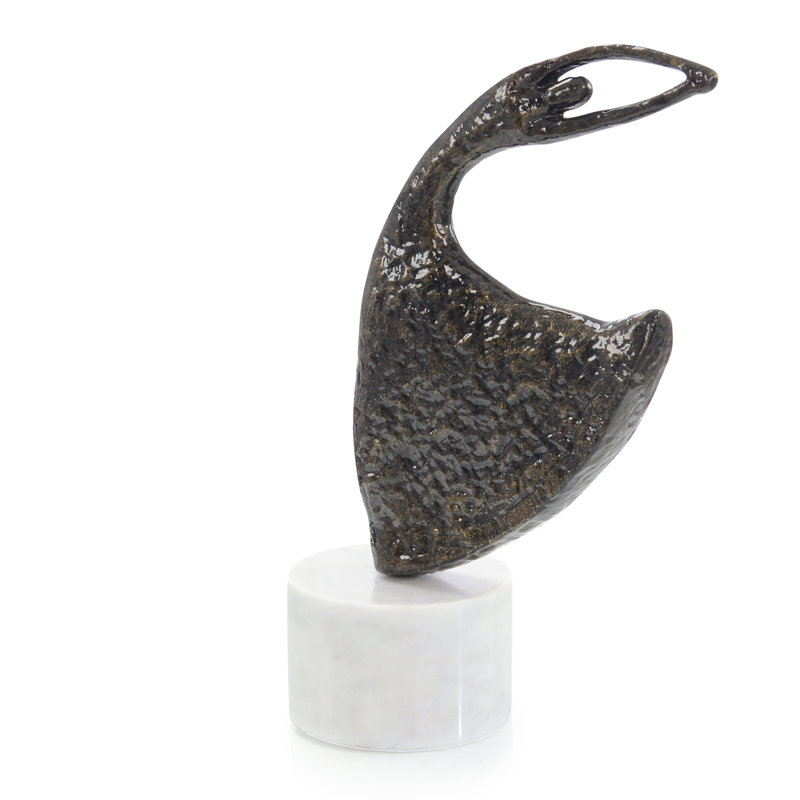 Windswept Waltz Sculpture On Marble, Nickel III, 21.5" H x 13" W x 7" D, Black/White