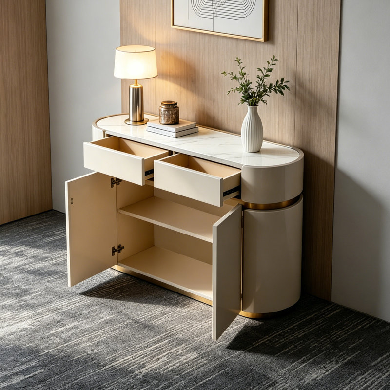 Buffet à tiroir de style italien, 35.43" H x 47.24" W x 15.75" D, Beige