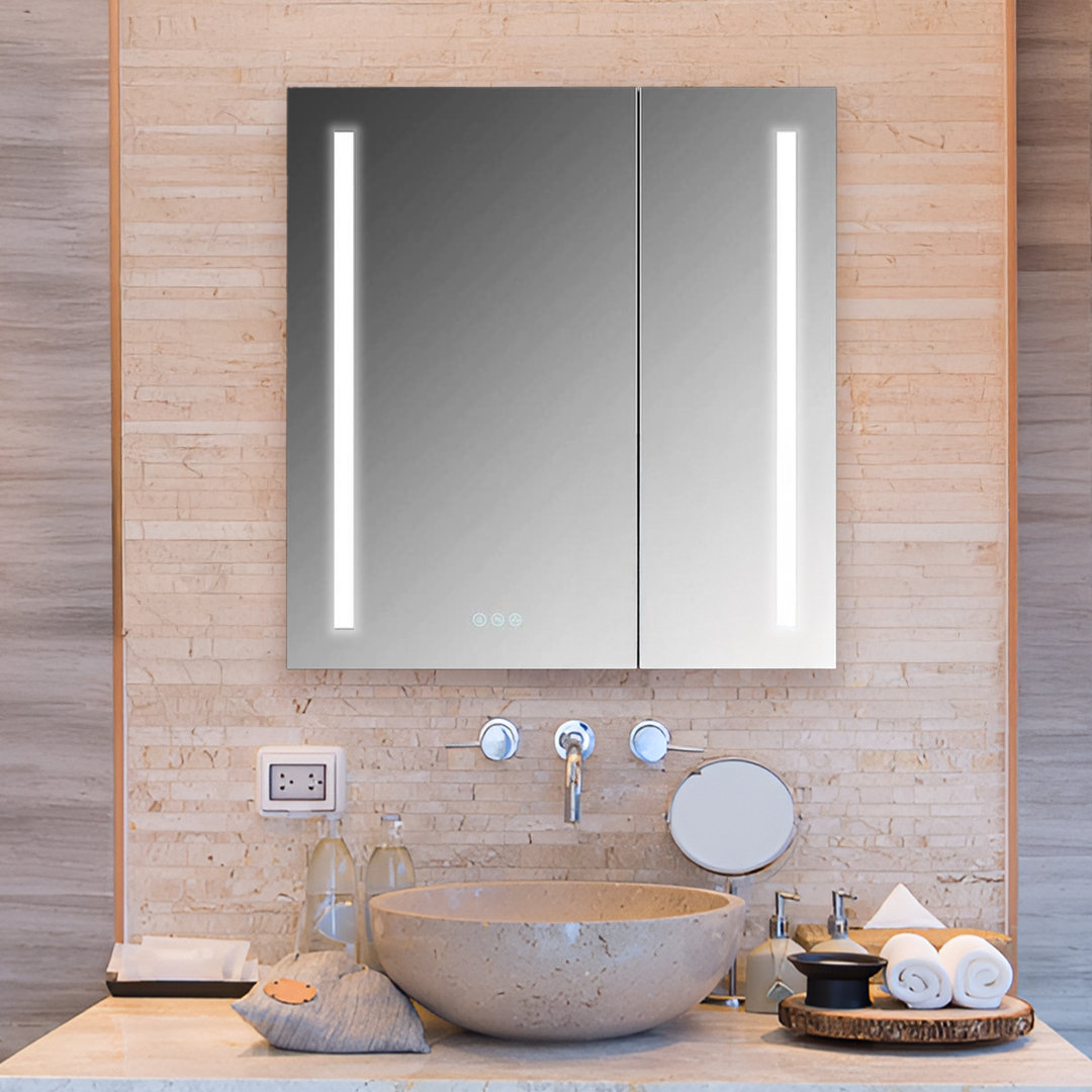 Otwin Recessed or Surface Mount Frameless Medicine Cabinet with 3 Adjustable Shelves and LED Lighting - Defogger, Dimmer, Outlets & USB Ports - Storage Mirror Cabinets for Bathroom Orren Ellis 