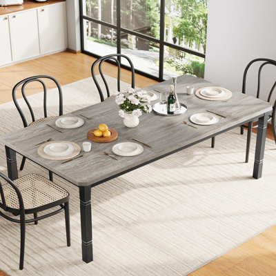 71" Large Rectangular Dining Table for 6-8 People – Modern Farmhouse Kitchen Table with Sturdy U-Shaped Metal Legs – Waterproof MDF Dining Room Table for Home Office & Conference, Black & Greige