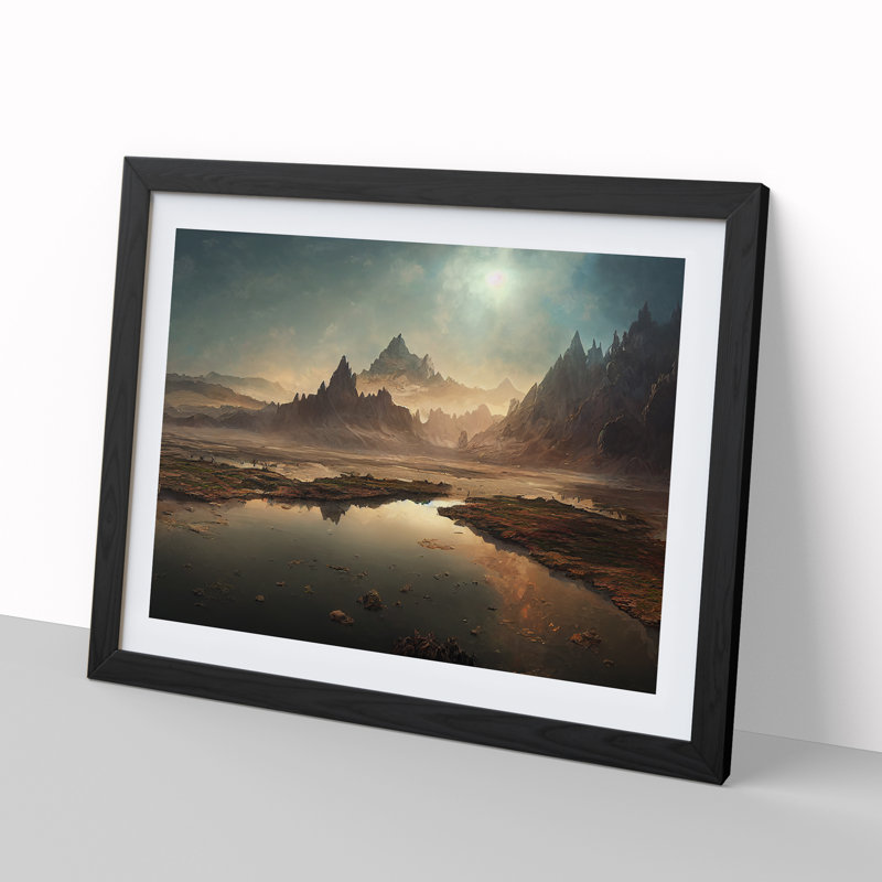 Exciting Mountain Landscape - Single Picture Frame Painting, 46cm H x 64cm W x 2cm D, Black