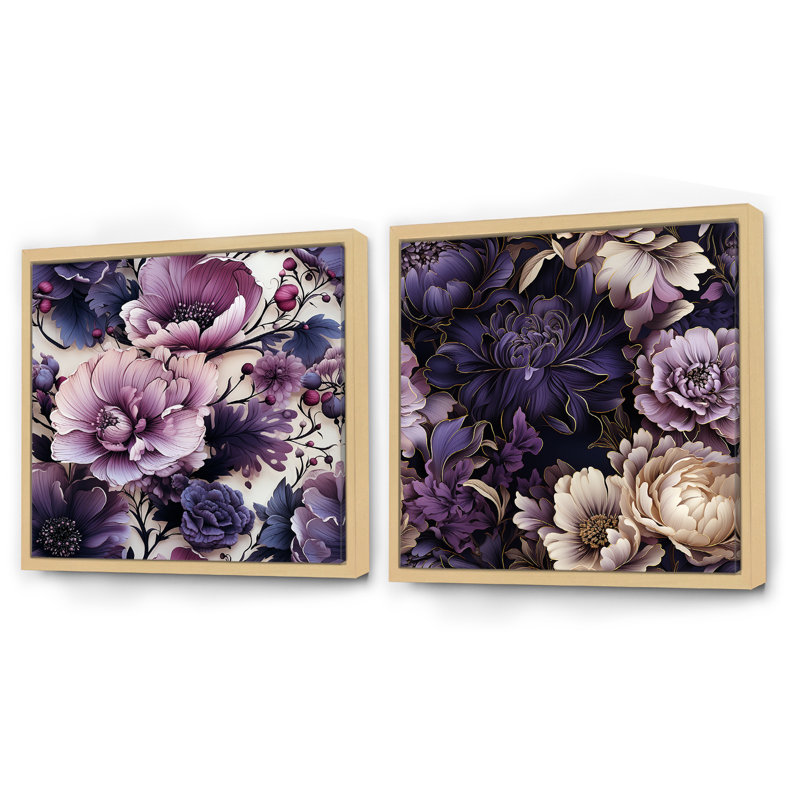 Thame - Ensemble de 2 collages floraux carrés, H 16 po x l 33 po, Cadre flottant brun